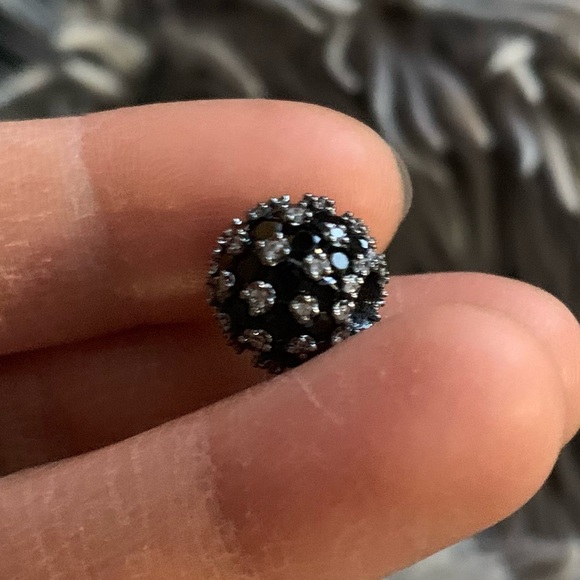 NWOT Sparkling Pavé Round Black Charm Sterling Silver 925 - Picture 10 of 16